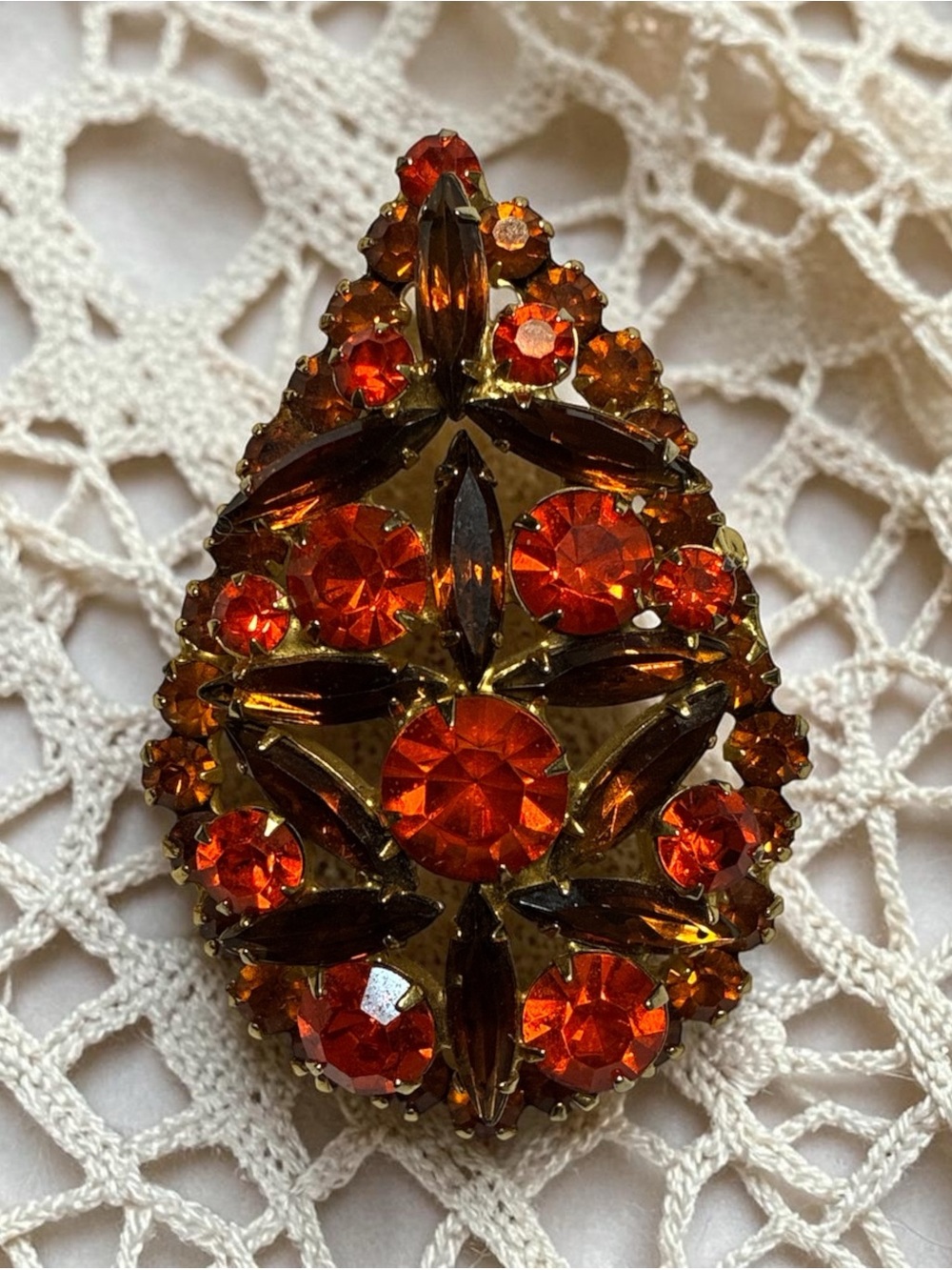 Juliana Verified Vintage Orange & Brown Teardrop Brooch/Necklace Pendant
